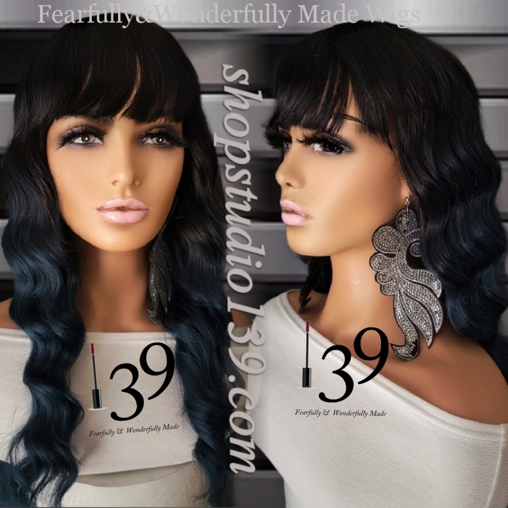 Sexy human hair deep wave blue ombre wig